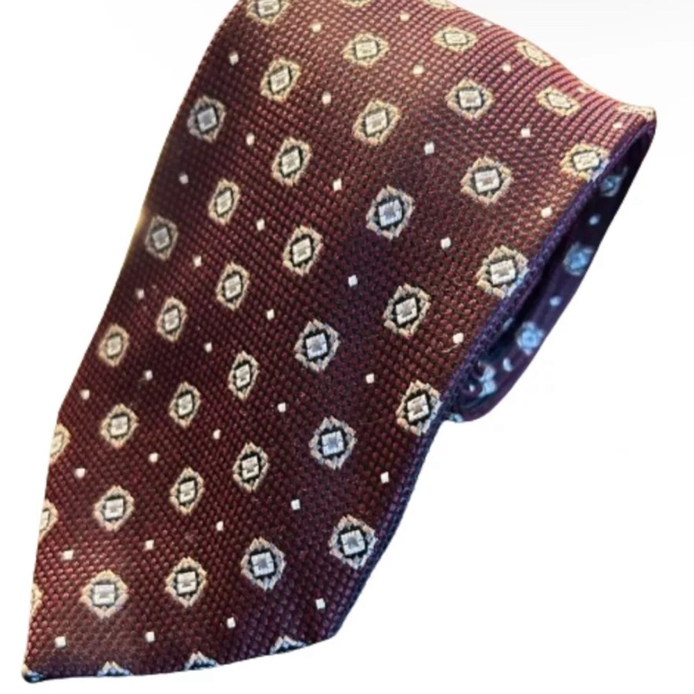 PRONTO UOMO PLATINUM Handmade Silk Tie • Red & Black Geometric Pattern • XLong